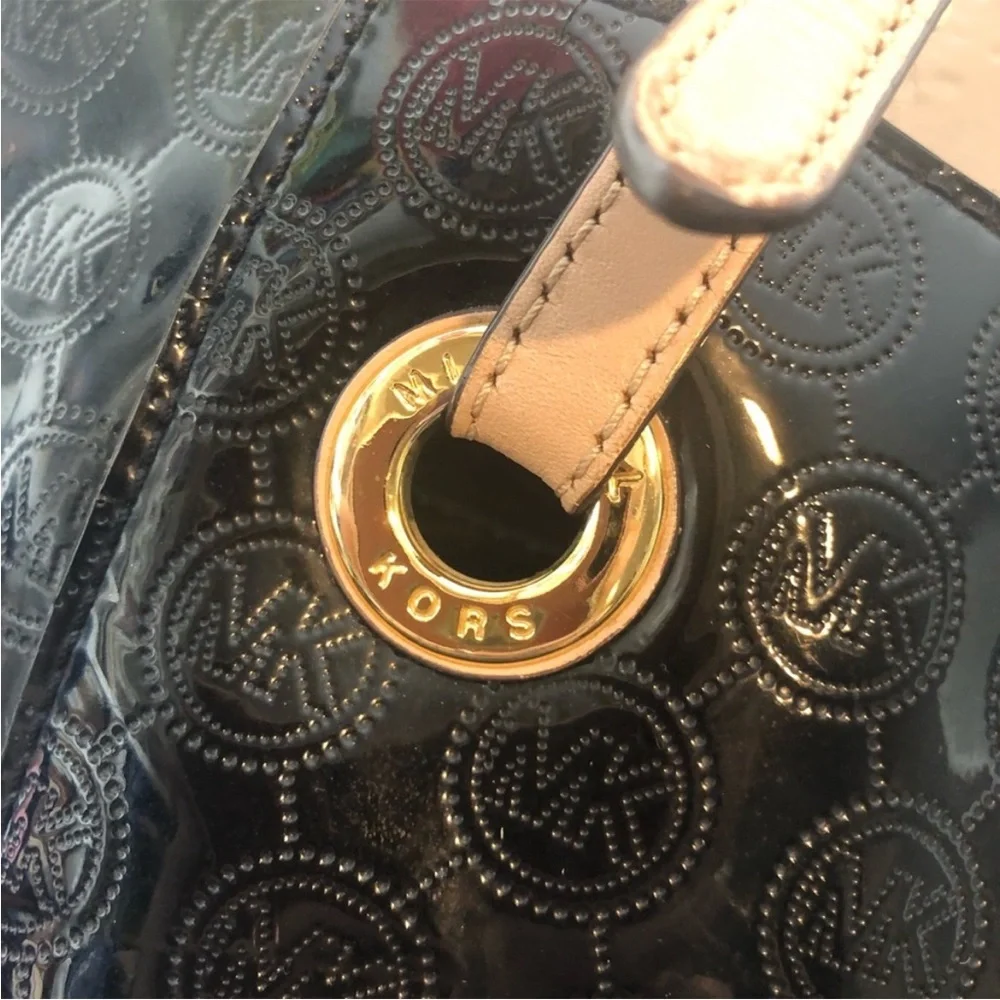 Michael Kors Large Tote Coated Canvas Leather Tech Handbag Black Jet Set - Picture 10 of 14